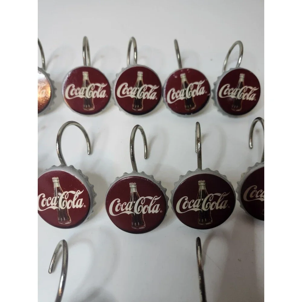 Set of 12 Vintage Coca Cola Bottle Cap Metal Shower Curtain Hooks